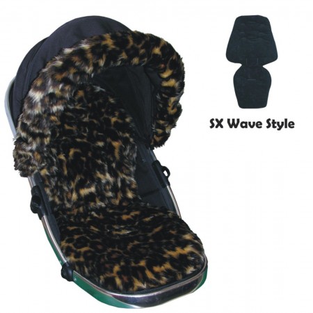 Seat Liner & Hood Trim to fit Silver Cross Wave Pushchairs - Leopard Faux Fur